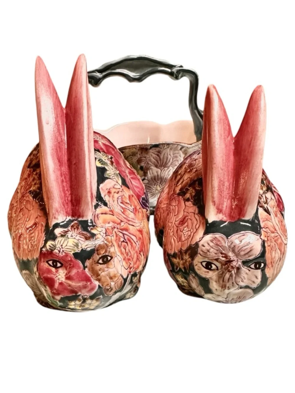 Floral Ceramic Bunny Rabbit Figurines Bowl Set Of 3 SACHET F Atkins Inc Vintage
